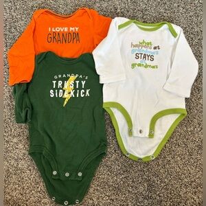 3 pack of long sleeve onesies for grandpa and grandma theme!